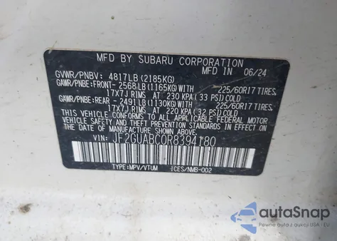 2024 Subaru Crosstrek from USA, damaged, VIN JF2GUABC0R8394180
